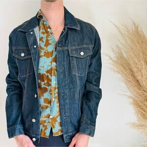 GAP Oversized Dark Navy Blue Wash Silver Button $110 Denim Jean Jacket Retro L